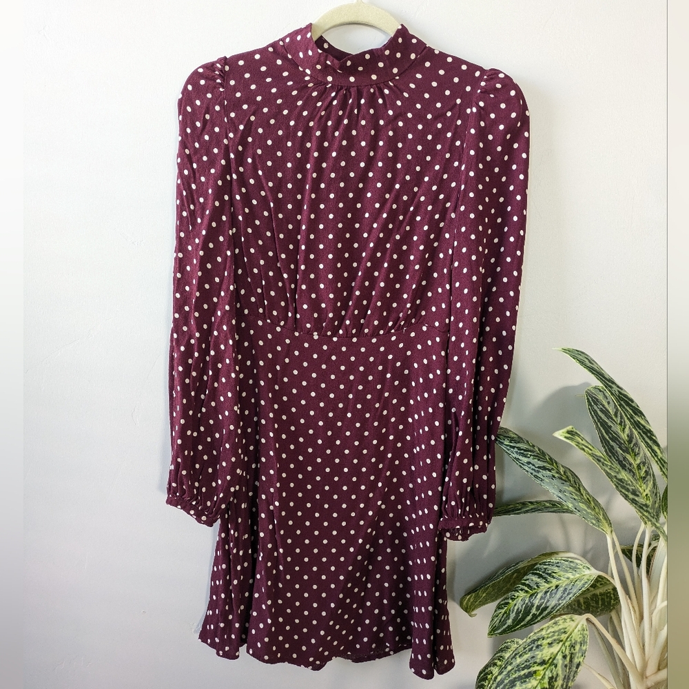 NWOT Mango Elegant Polka Dot Dress in Burgundy